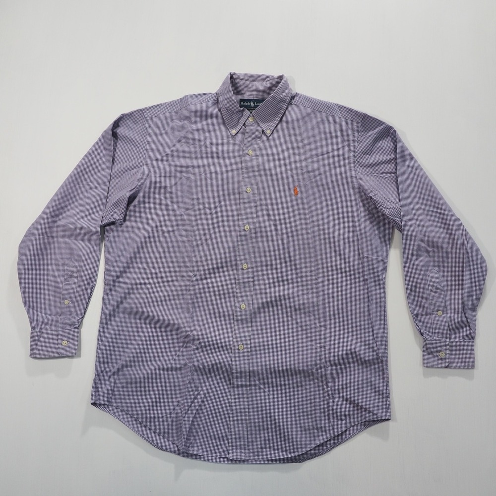 Ralph Lauren Shirt Men Large Purple Gingham Check Long Sleeve Classic Fit Cotton